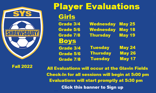 Player Evaluation Dates for Fall 2022 Season Placement